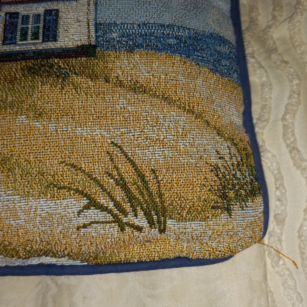 Lighthouse Boat Beach House Summer Tapestry Pillow